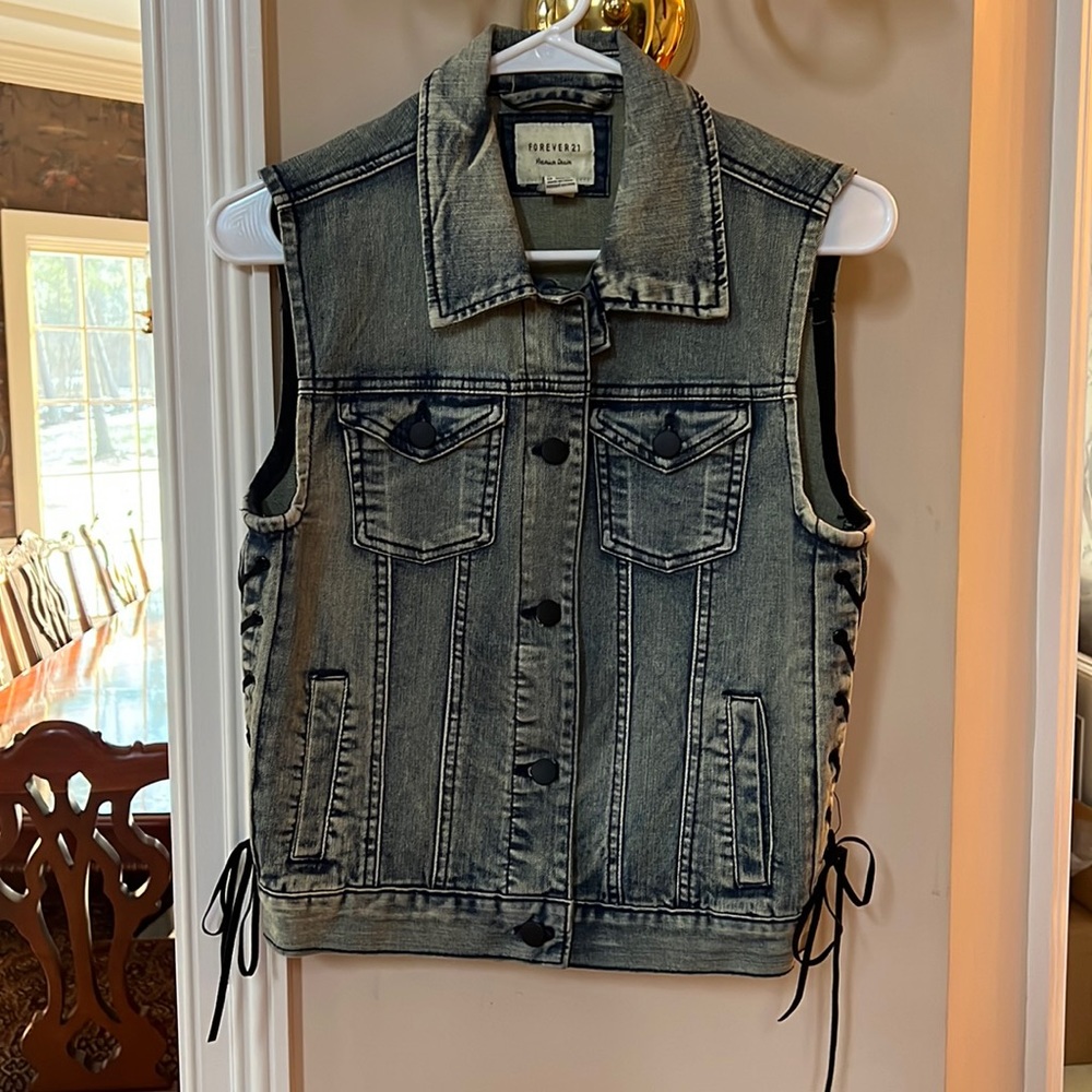 Jean Vest with Black Ties down the Side